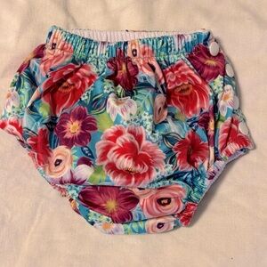 Red and Pink Swim Diaper with Floral Pattern